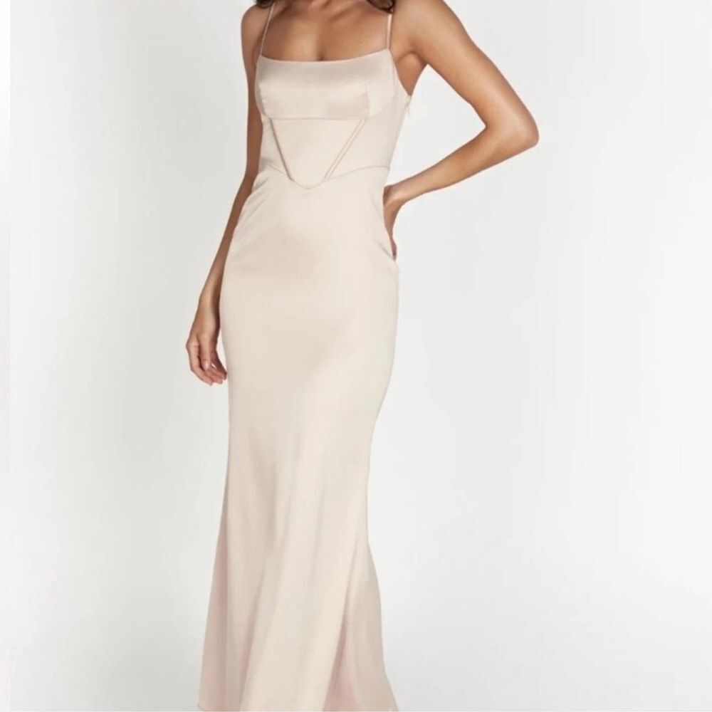 Nwts Meshki Desirie Corset Maxi Dress In Champagne In Large